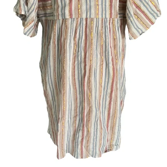 NWT Garnet Hill Lola Shimmering Metallic Gold StripedOrganic Cotton Dress - M
